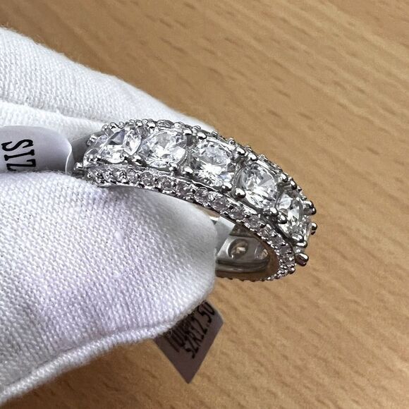 925 STERLING SILVER CZ BAND RING | LUXURY WEDDING RING |‎ 8 | RHODIUM FINISH - Picture 11 of 15